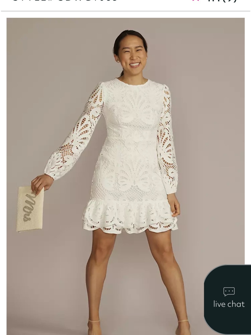 NWT David's Bridal White Lace Mini Dress with Long Sleeves DB Collection